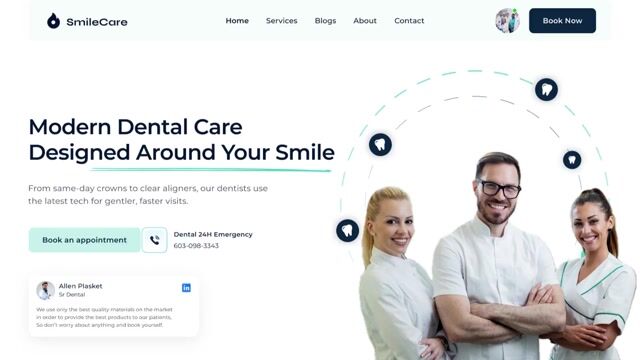 SmileCare concept dental website homepage